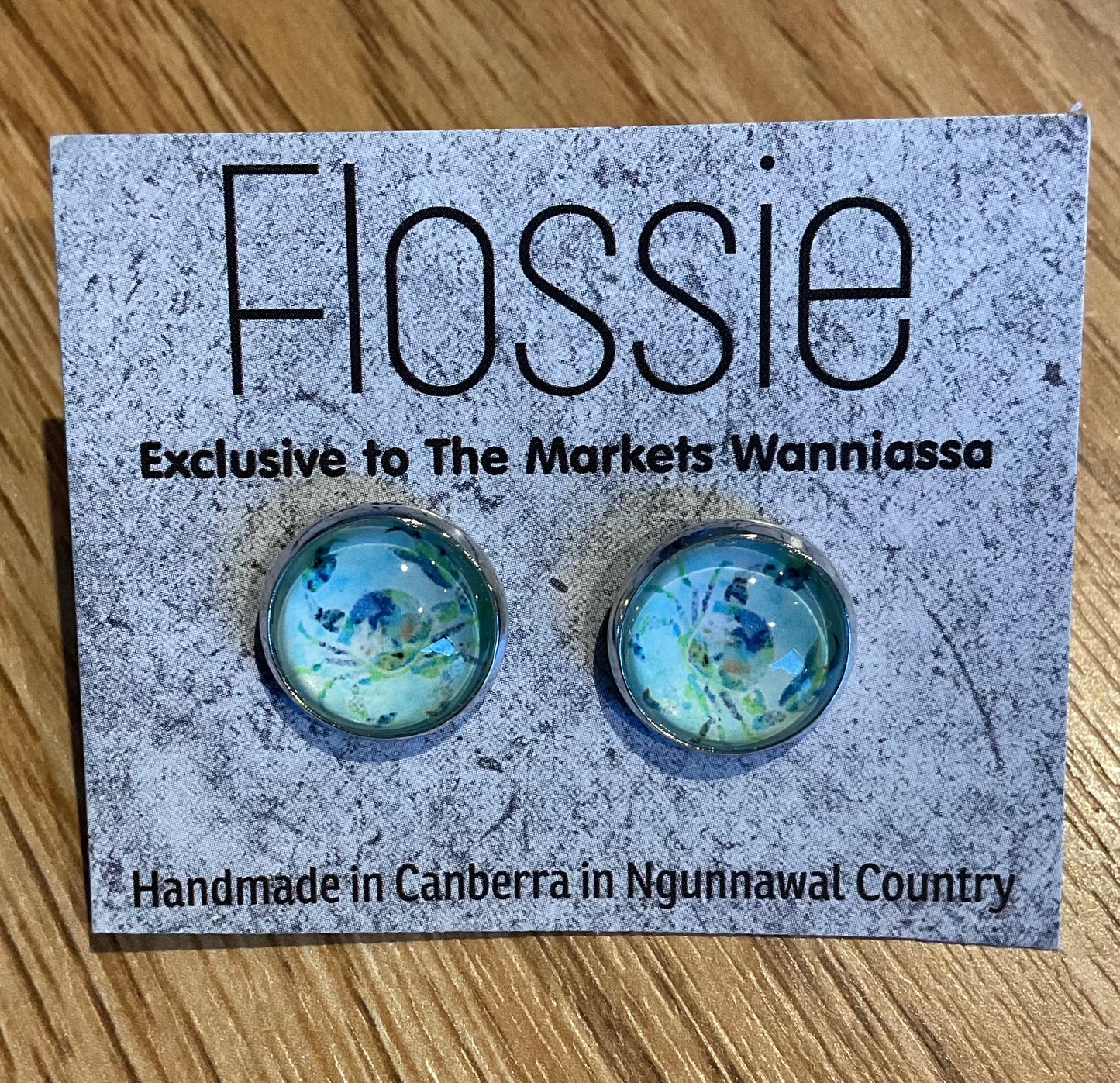 *Earrings Ocean Crab Glass Dome Studs