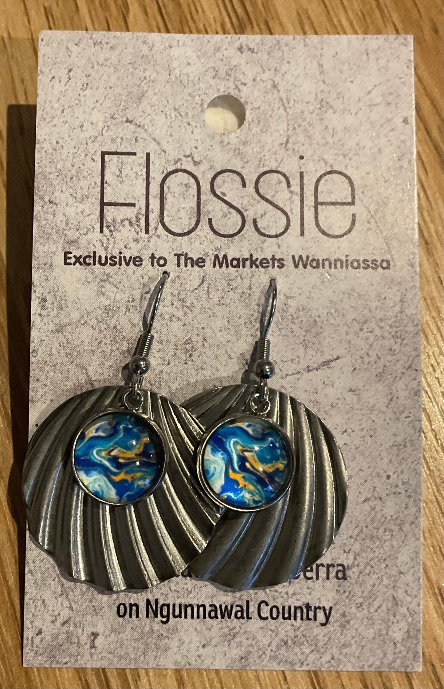 *Earrings Ocean Glass Dome Silver Dangles