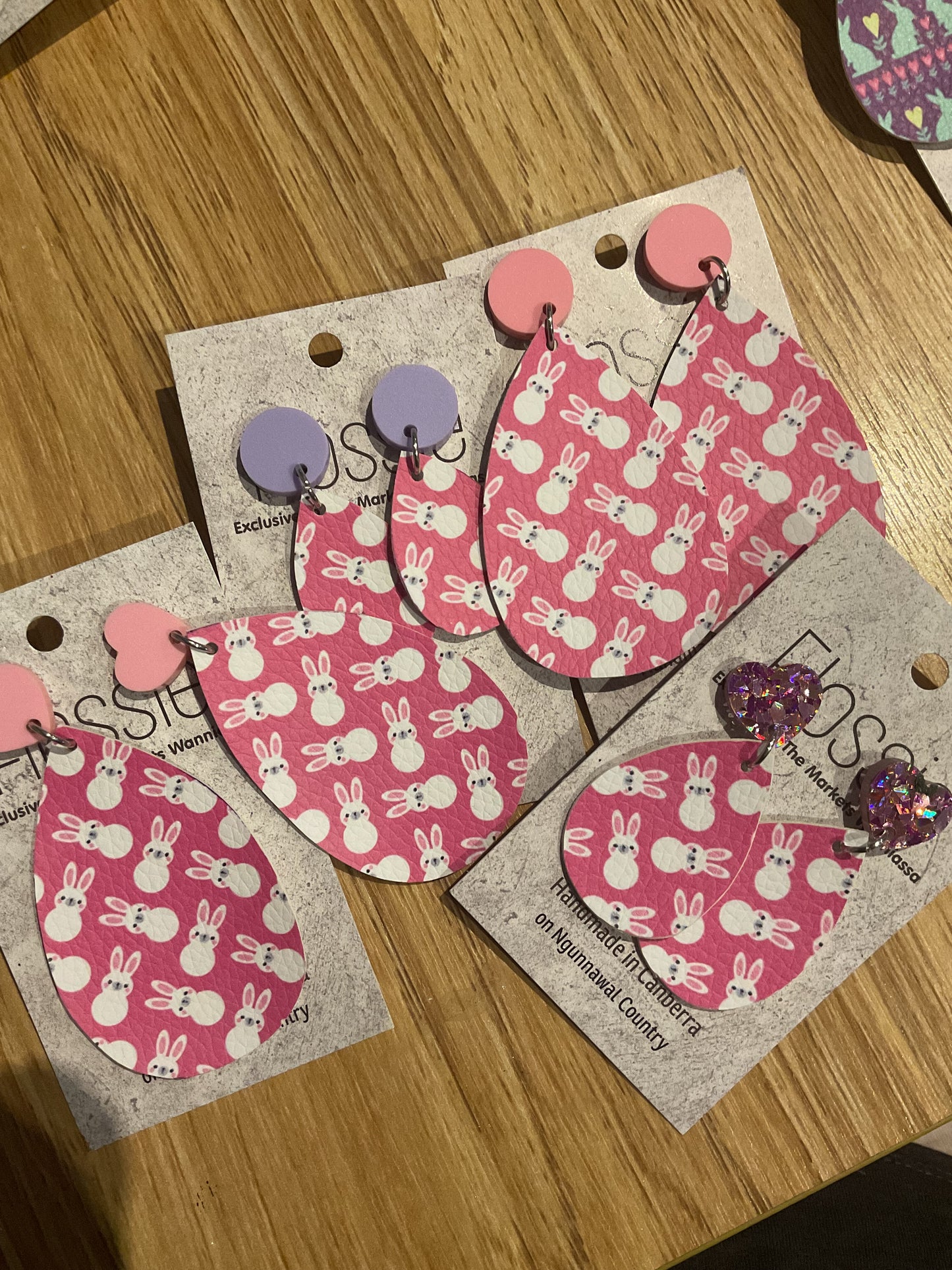 *Earrings Vinyl Pink Bunnies Dangles