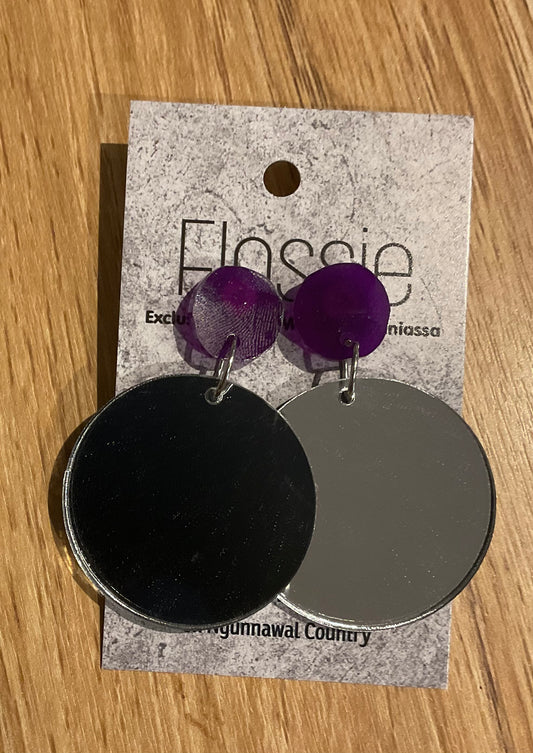 *Earrings 4cm Round Mirror Dangles