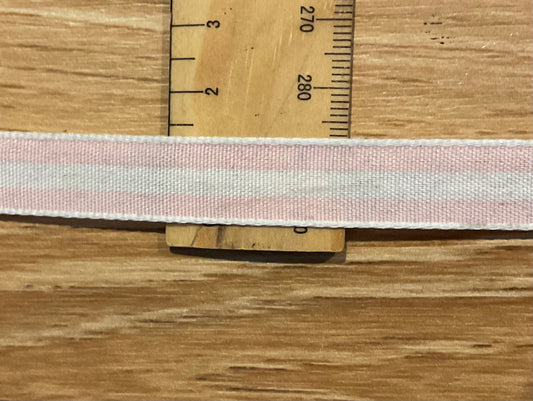 *Ribbon Pink and White Striped 13mm Per Metre