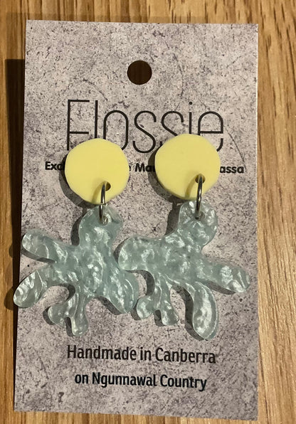 *Earrings Acrylic Blue Pearly Coral Dangles
