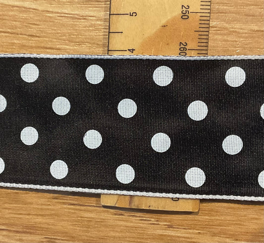 *Ribbon Black with White Spots 40mm Per Metre