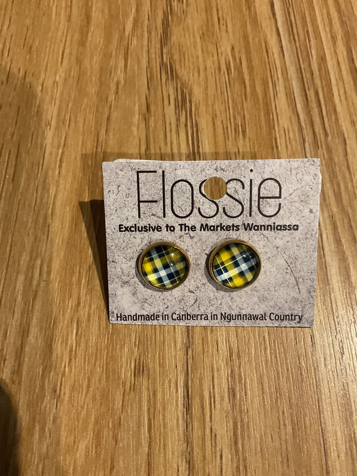 *Earrings Yellow Tartan Studs