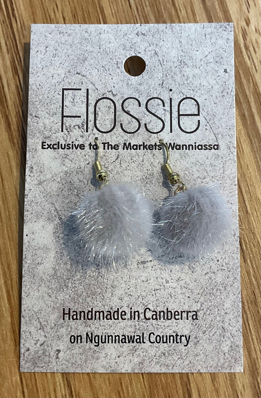 *Earrings Grey PomPom Dangles