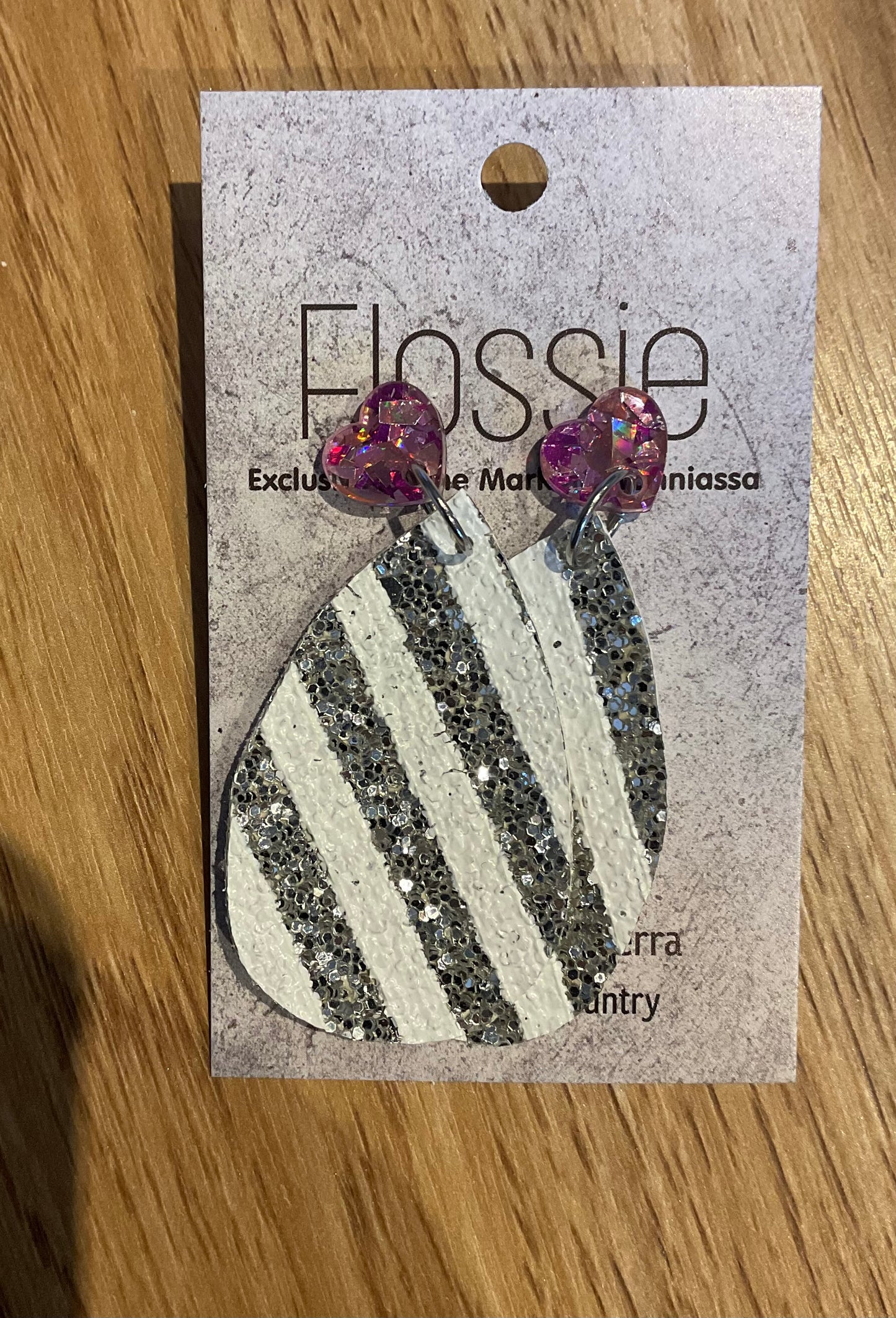 *Earrings Silver Striped Glitter Dangles