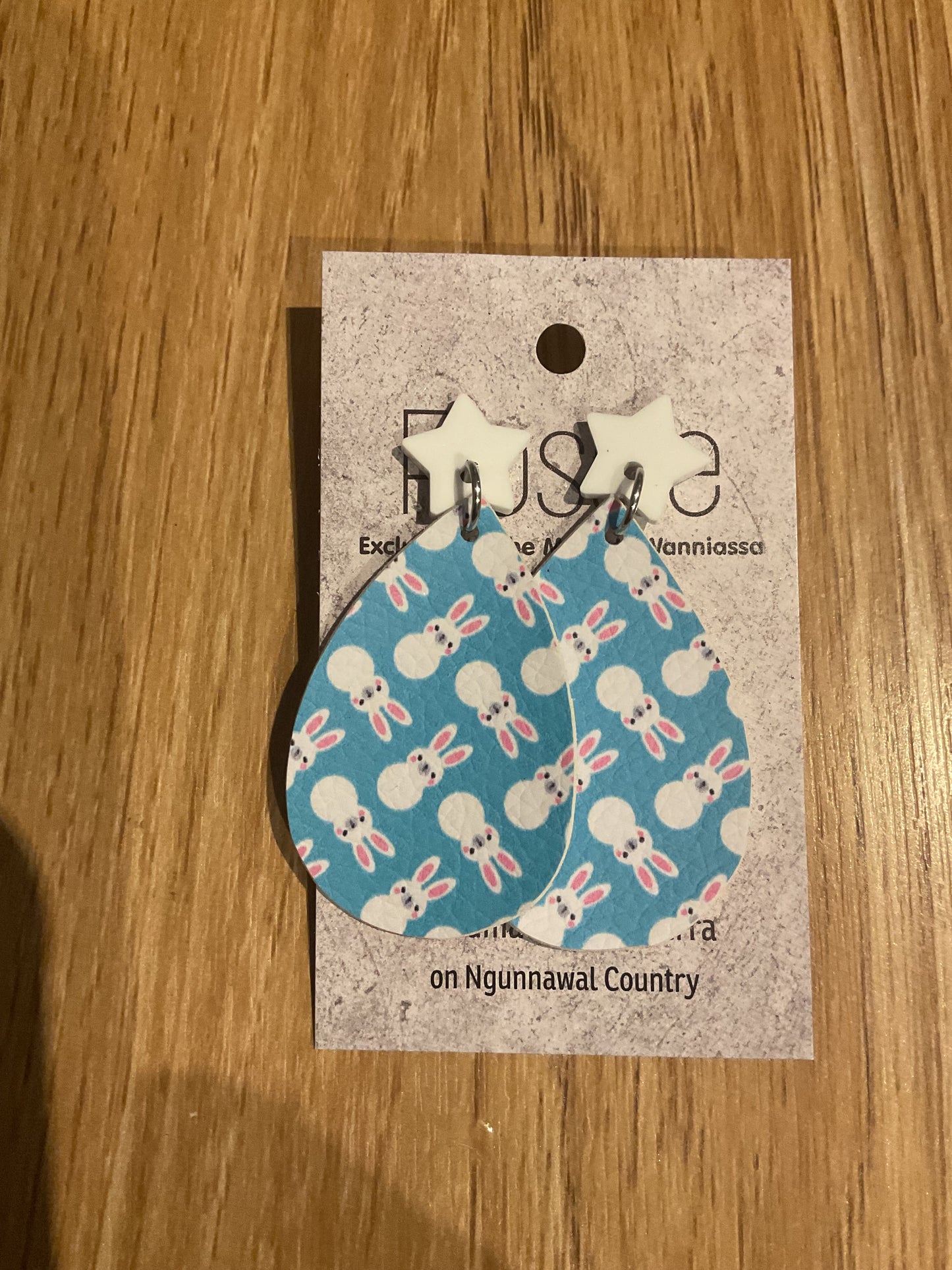 *Earrings Vinyl Blue Bunnies Dangles