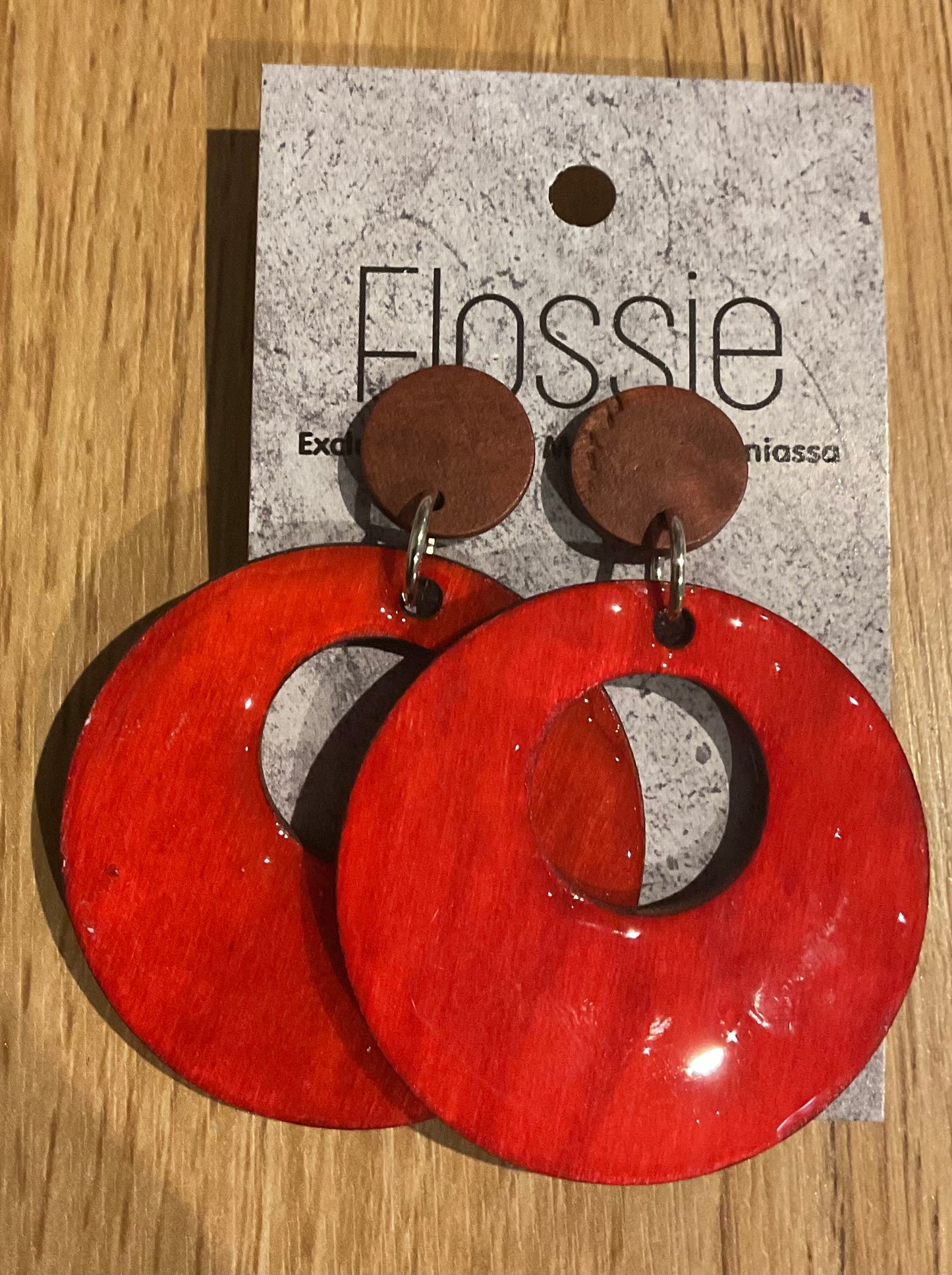 *Earrings Hand Painted Red Hoop Resin Dangles