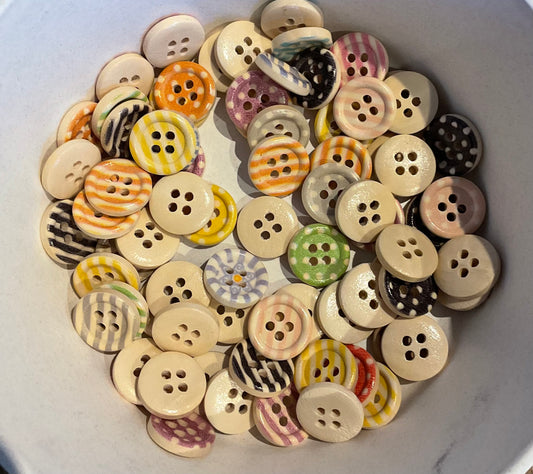 *Loose Buttons -Wooden Printed Spots & Stripes