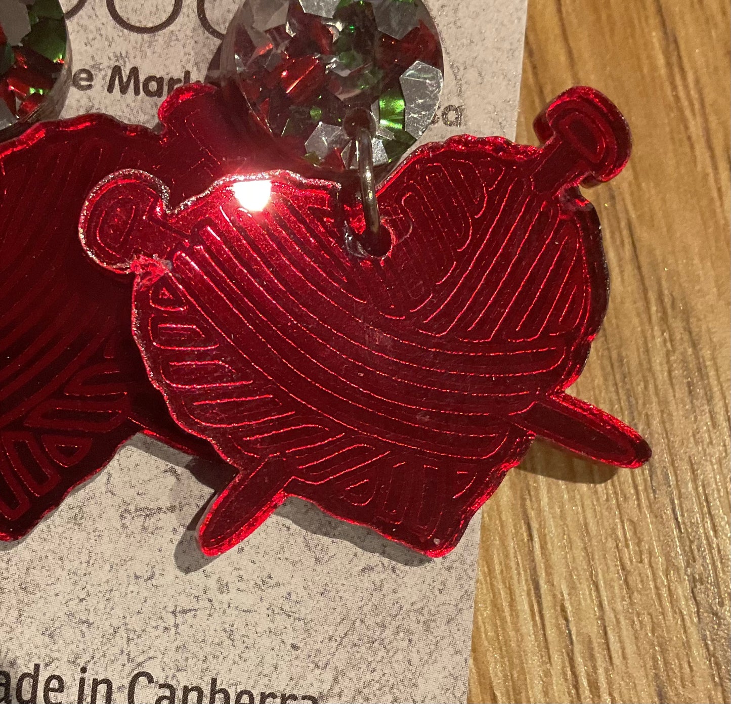 *Earrings Acrylic Mirror Heart Yarn Dangles