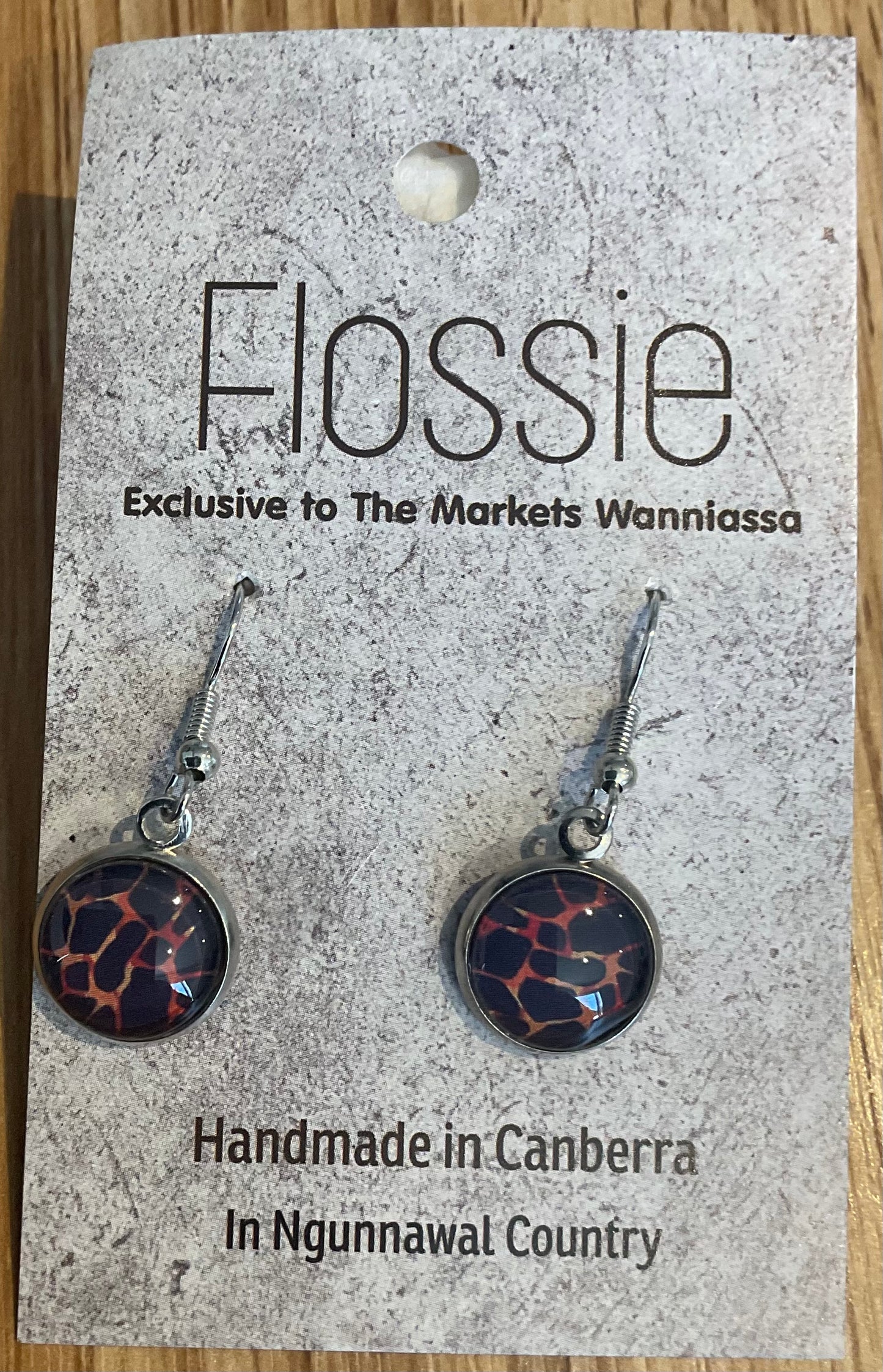 *Earrings Glass Dome Dangles Animal Print