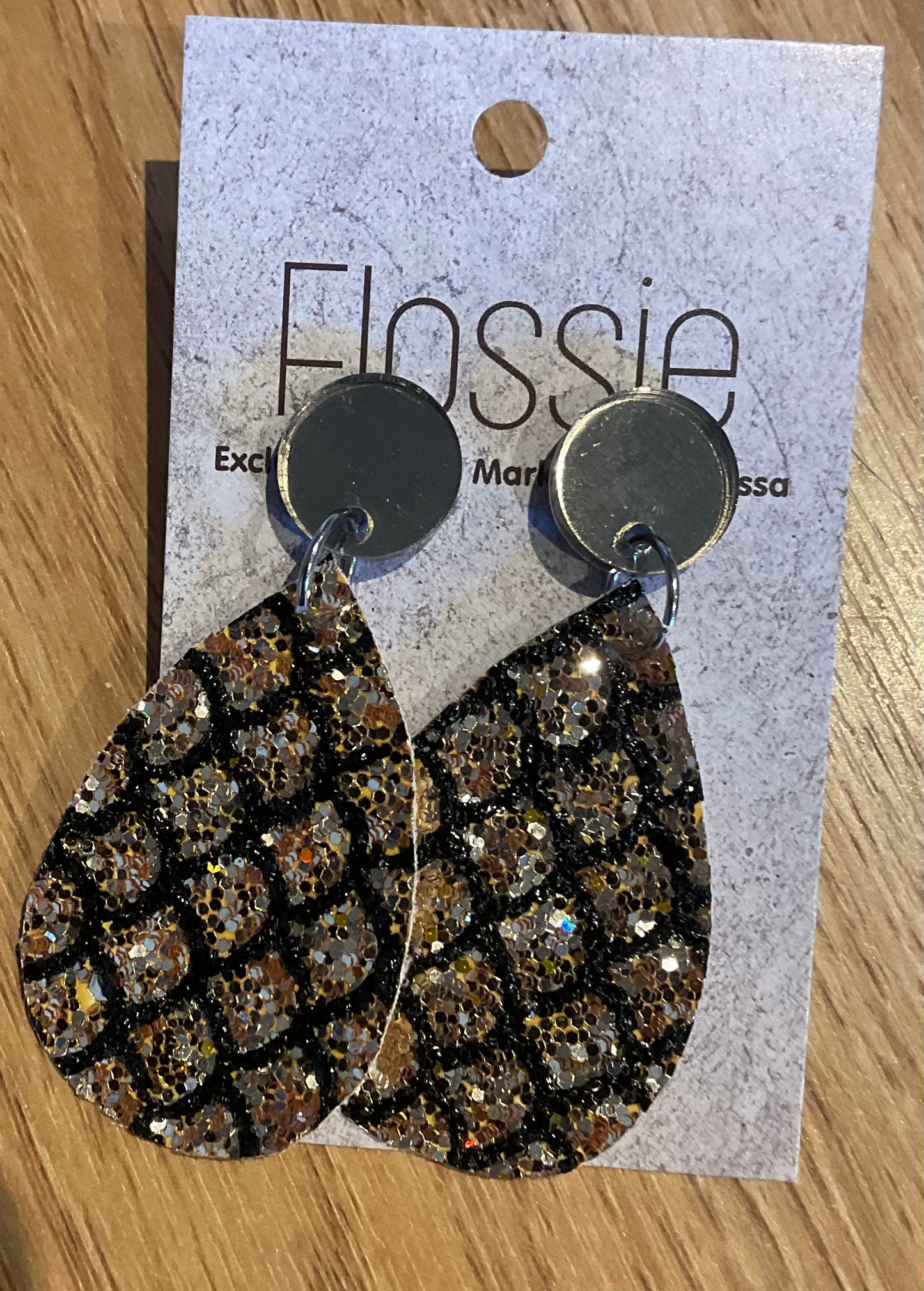 *Earrings Black Gold Glitter Dangles