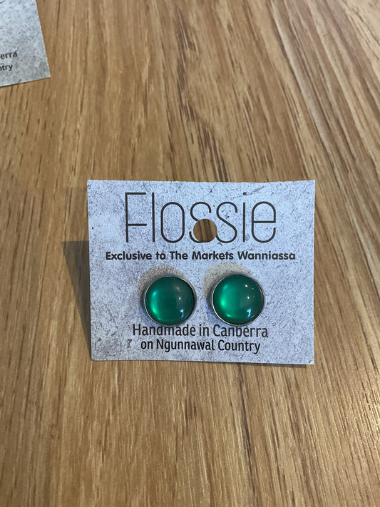 *Earrings Glass Dome Studs  Emerald