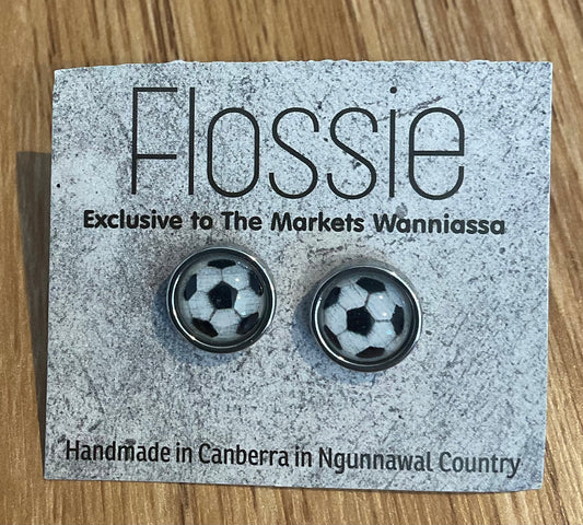 *Earrings Soccer Ball Glass Dome Studs