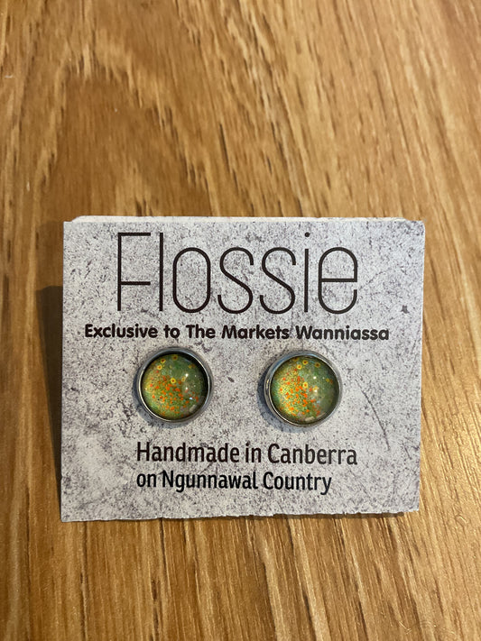 *Earrings Floral Art Glass Dome Studs