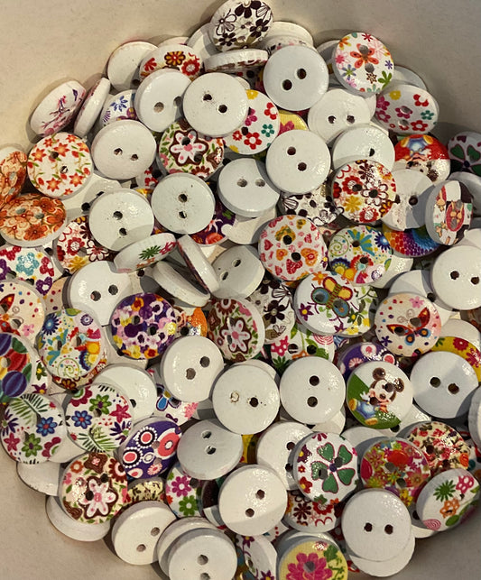 *Loose Buttons - Wooden Floral Prints