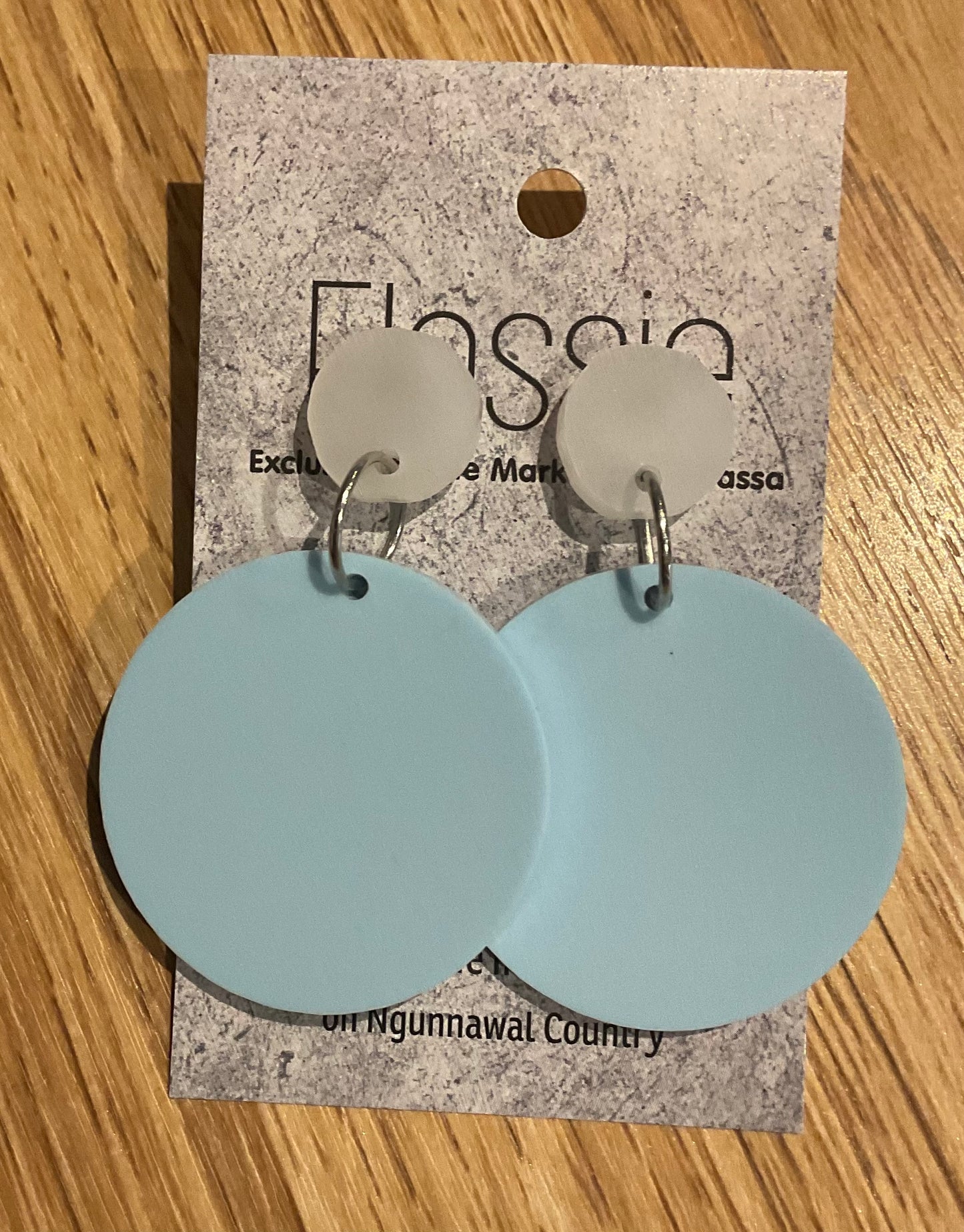 *Earrings 4cm Round Pastel Blue Dangles