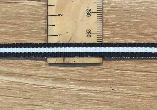 *Ribbon Black & White Striped 6mm Per Metre