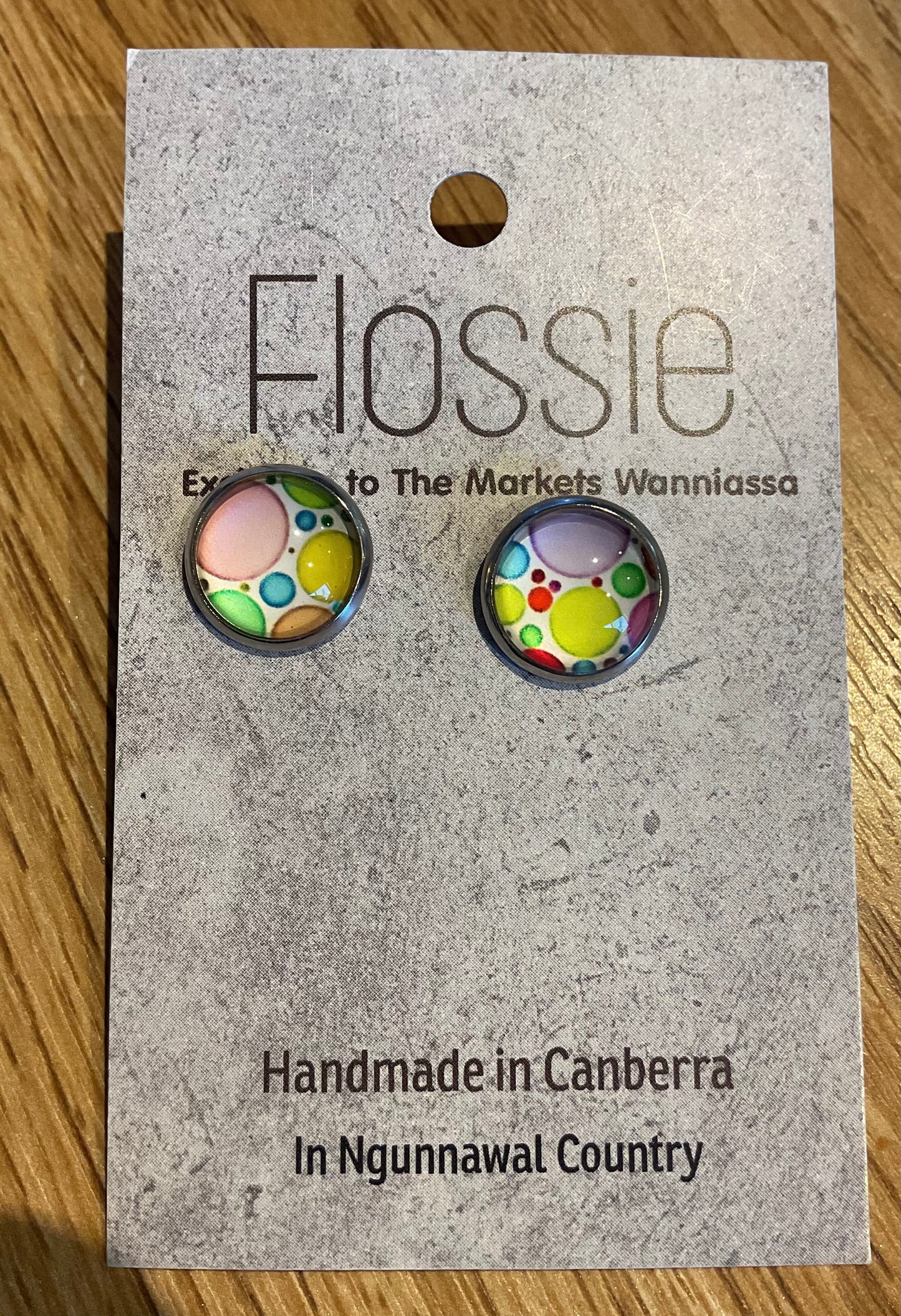 *Earrings Colour Bubbles Glass Dome Studs