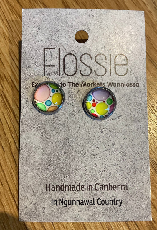 *Earrings Colour Bubbles Glass Dome Studs
