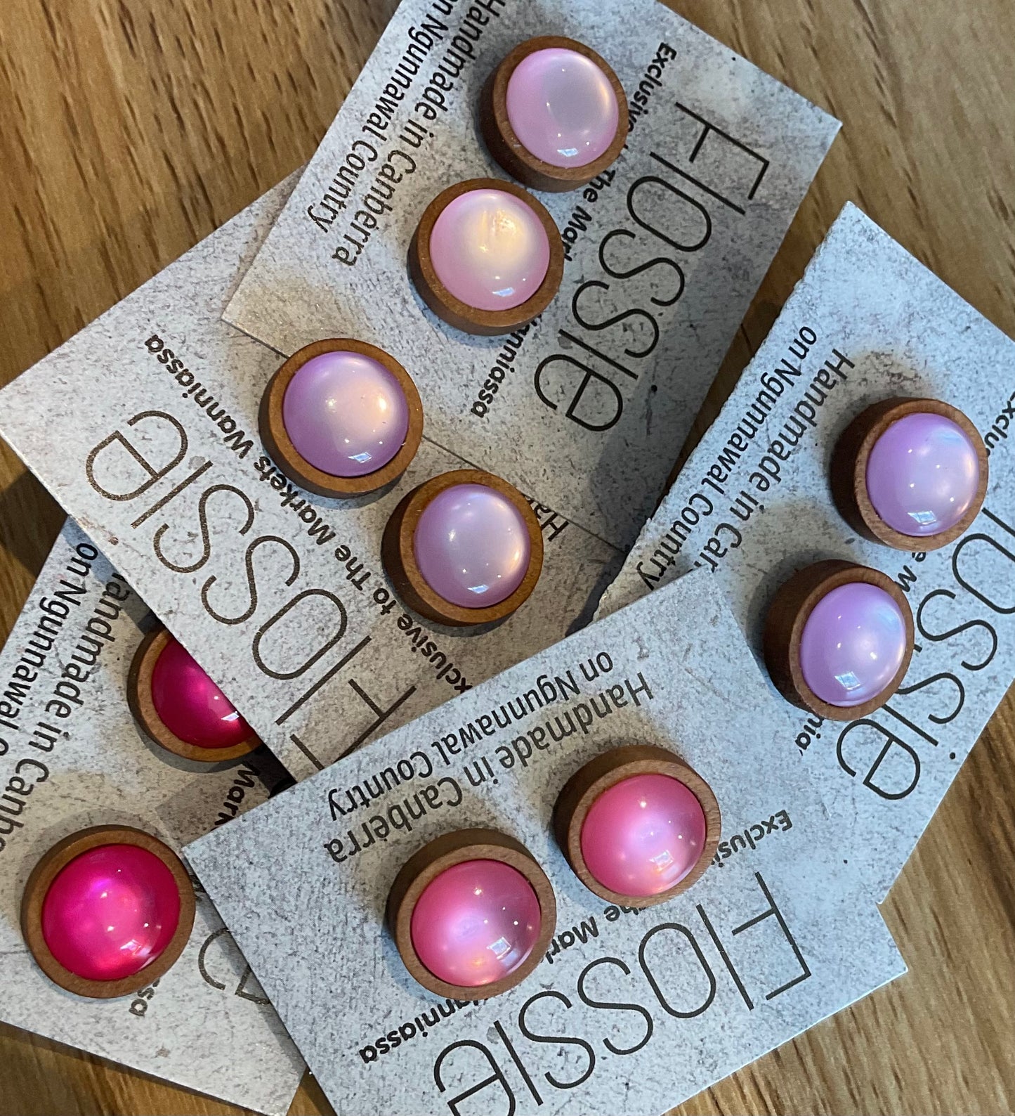 *Earrings Wooden Pearly Pink Dome Studs