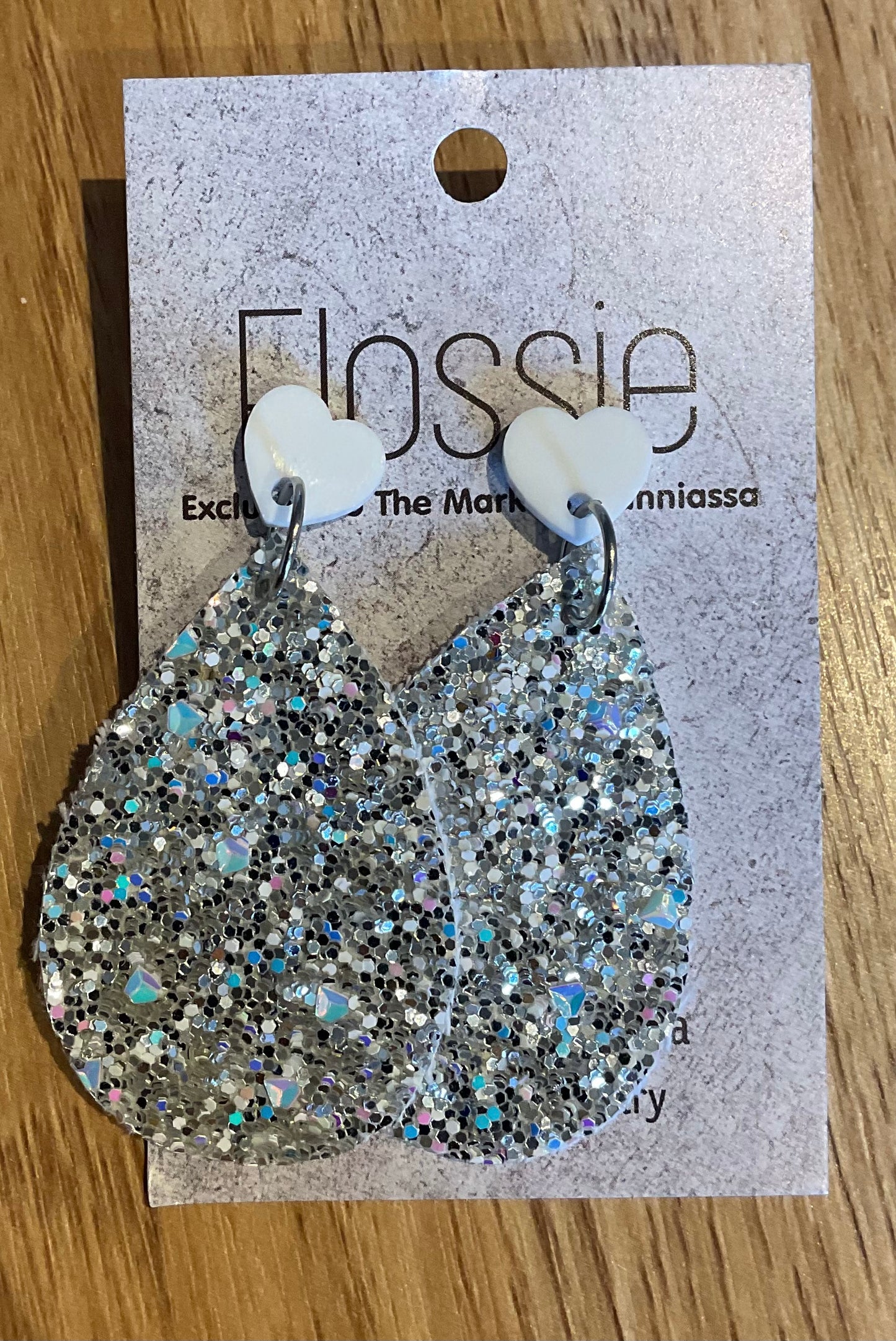 *Earrings Silver Glitter Dangles