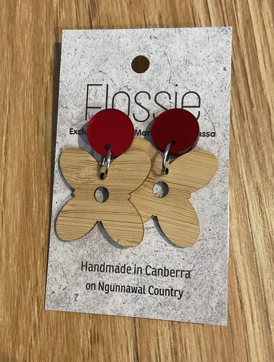 *Earrings Wooden Flower Dangles