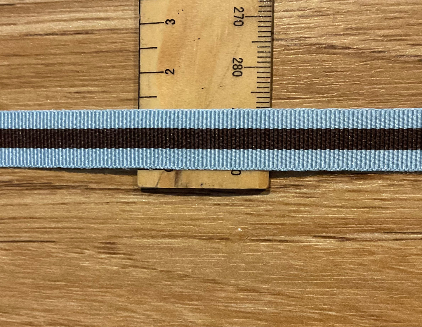 *Ribbon Blue and Chocolate Stripes 12mm Per Metre