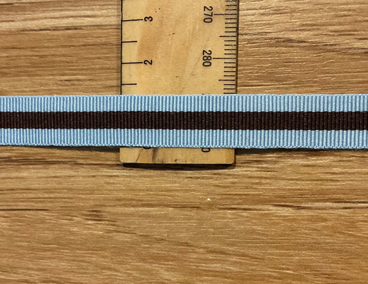 *Ribbon Blue and Chocolate Stripes 12mm Per Metre
