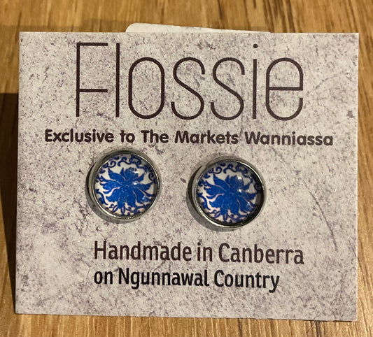 *Earrings Printed Glass Dome Studs