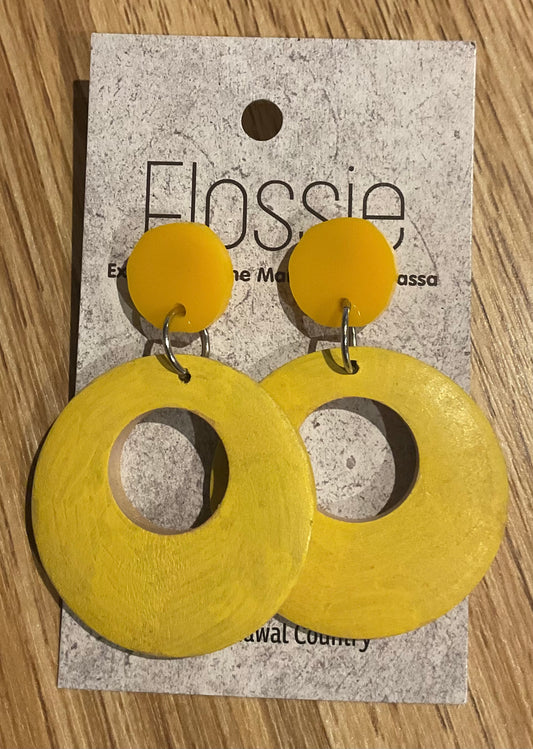 *Earrings Wooden Yellow Hoops Dangles