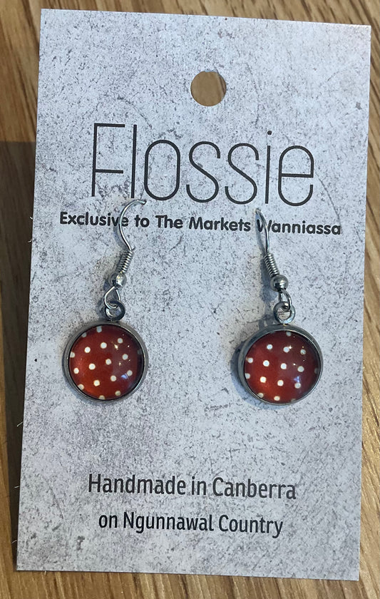 *Earrings Glass Dome Dangles Chocolate Spotted