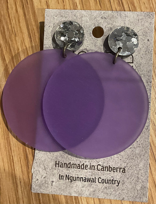 *Earrings 5cm Round Opaque Purple Dangles