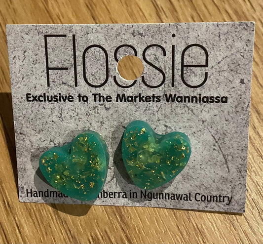 *Earrings Resin Gold Fleck Heart Studs