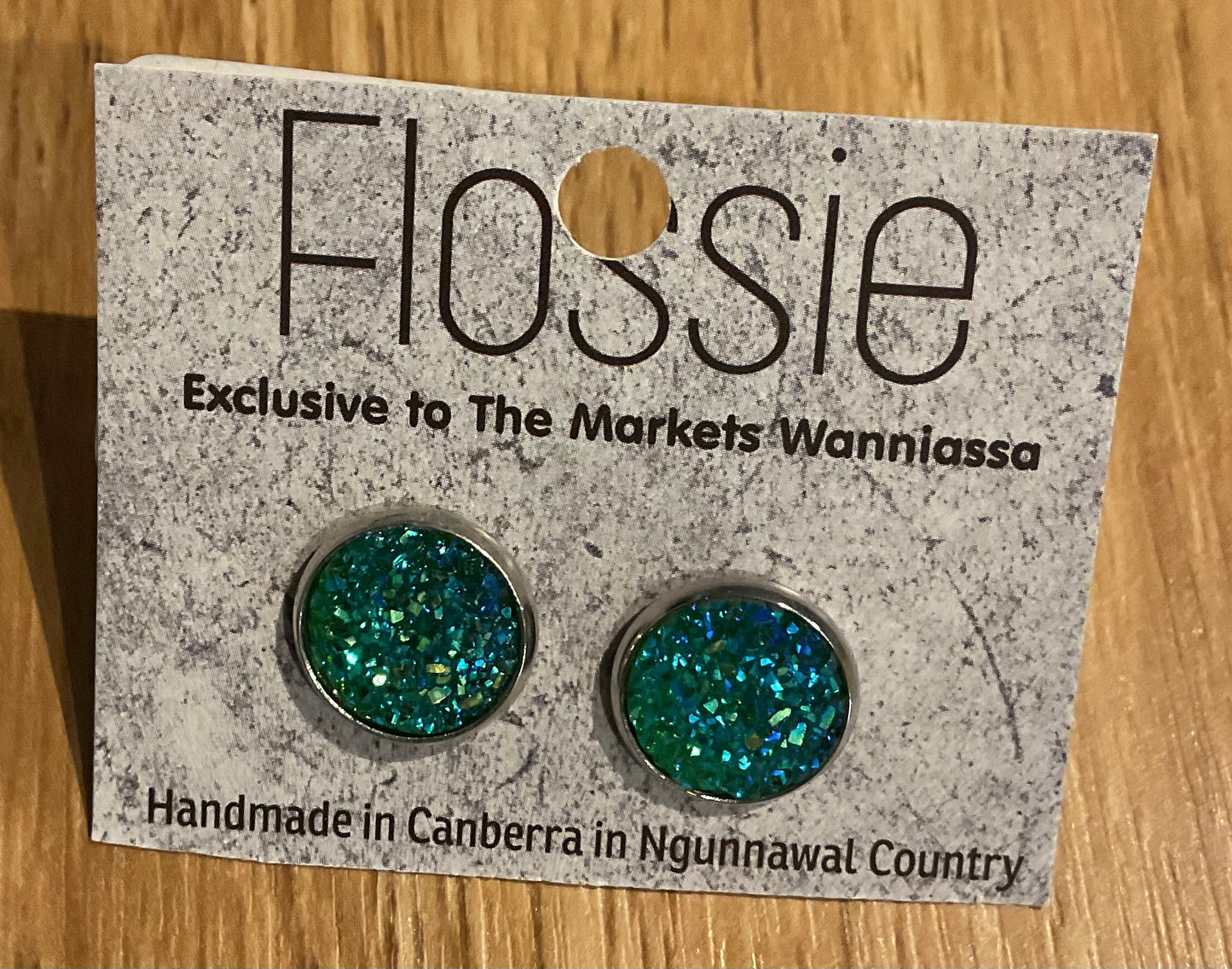 *Earrings Teal Glitter Studs