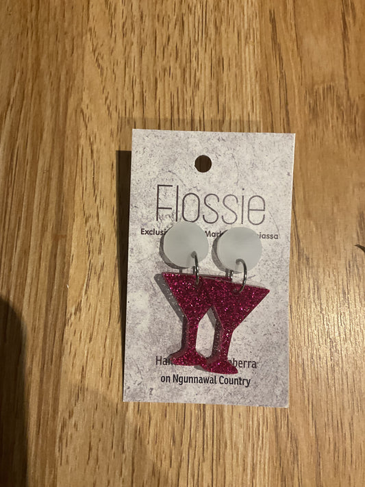 *Earrings Pink Glitter Martini Dangles
