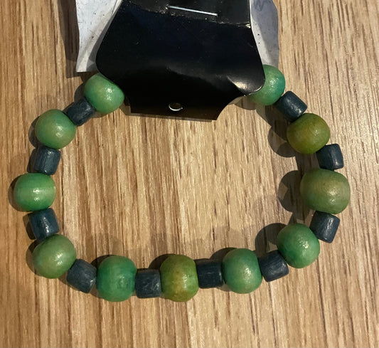 *Bracelet Wooden Beads Green  & Blue