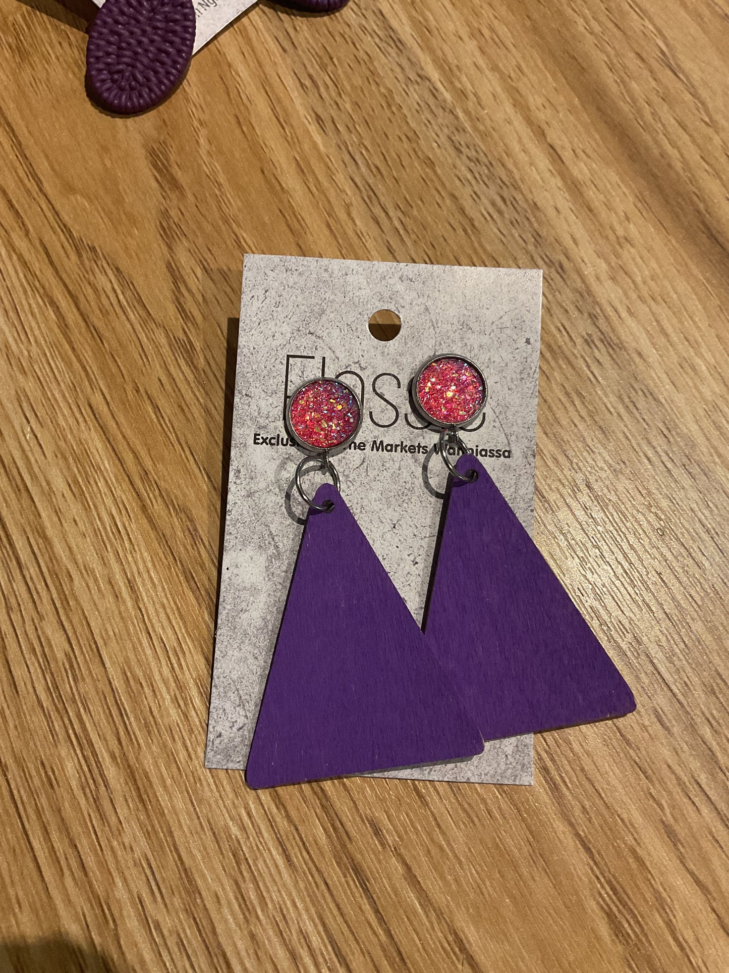 *Earrings Wooden Purple Triangle Dangles