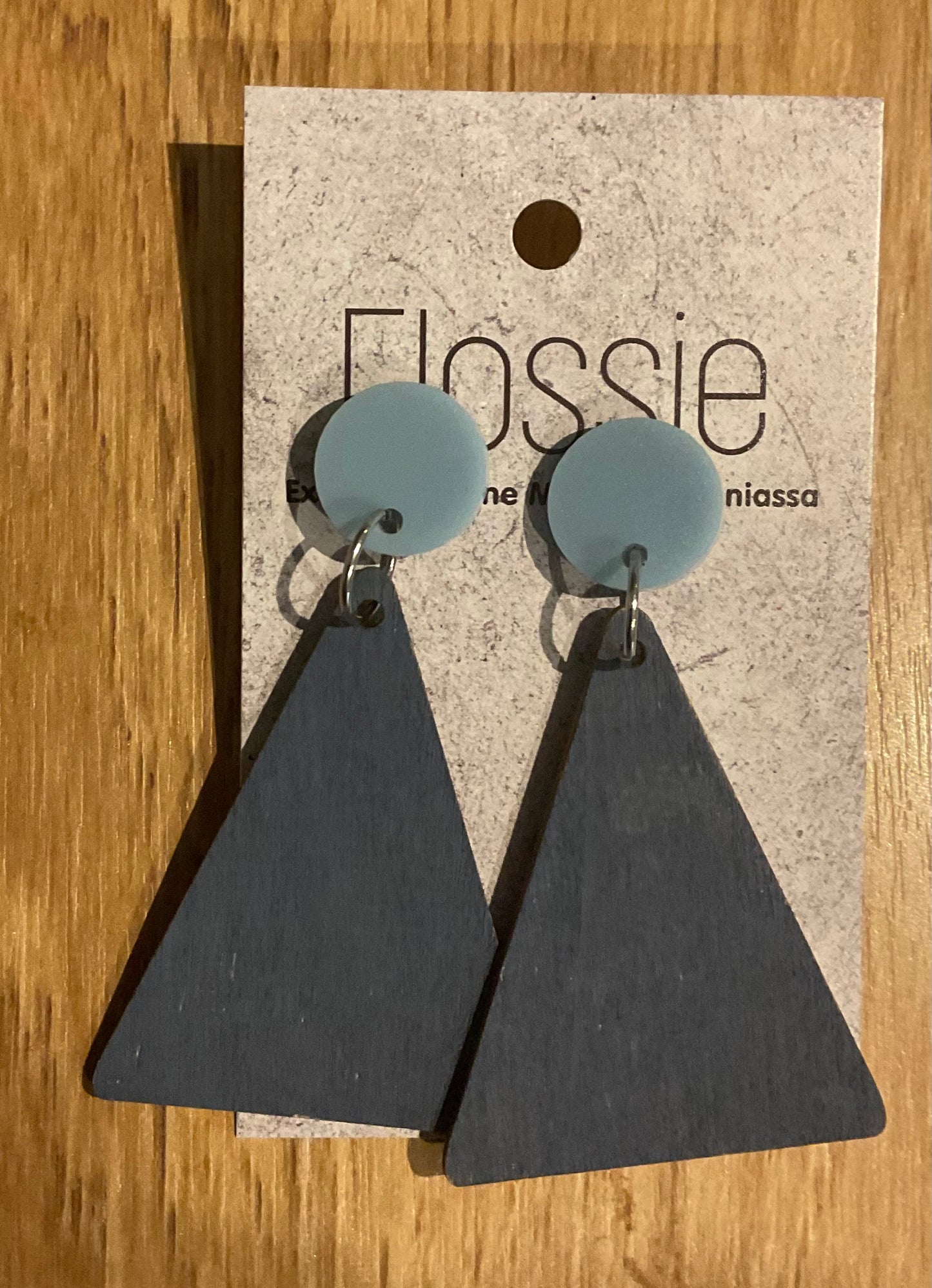 *Earrings Wooden Blue Triangle Dangles
