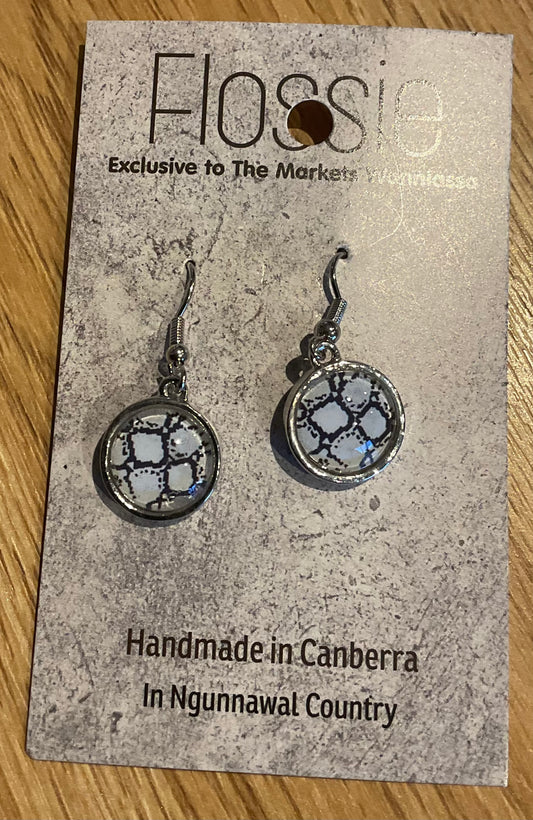*Earrings Glass Dome Dangles Black & White