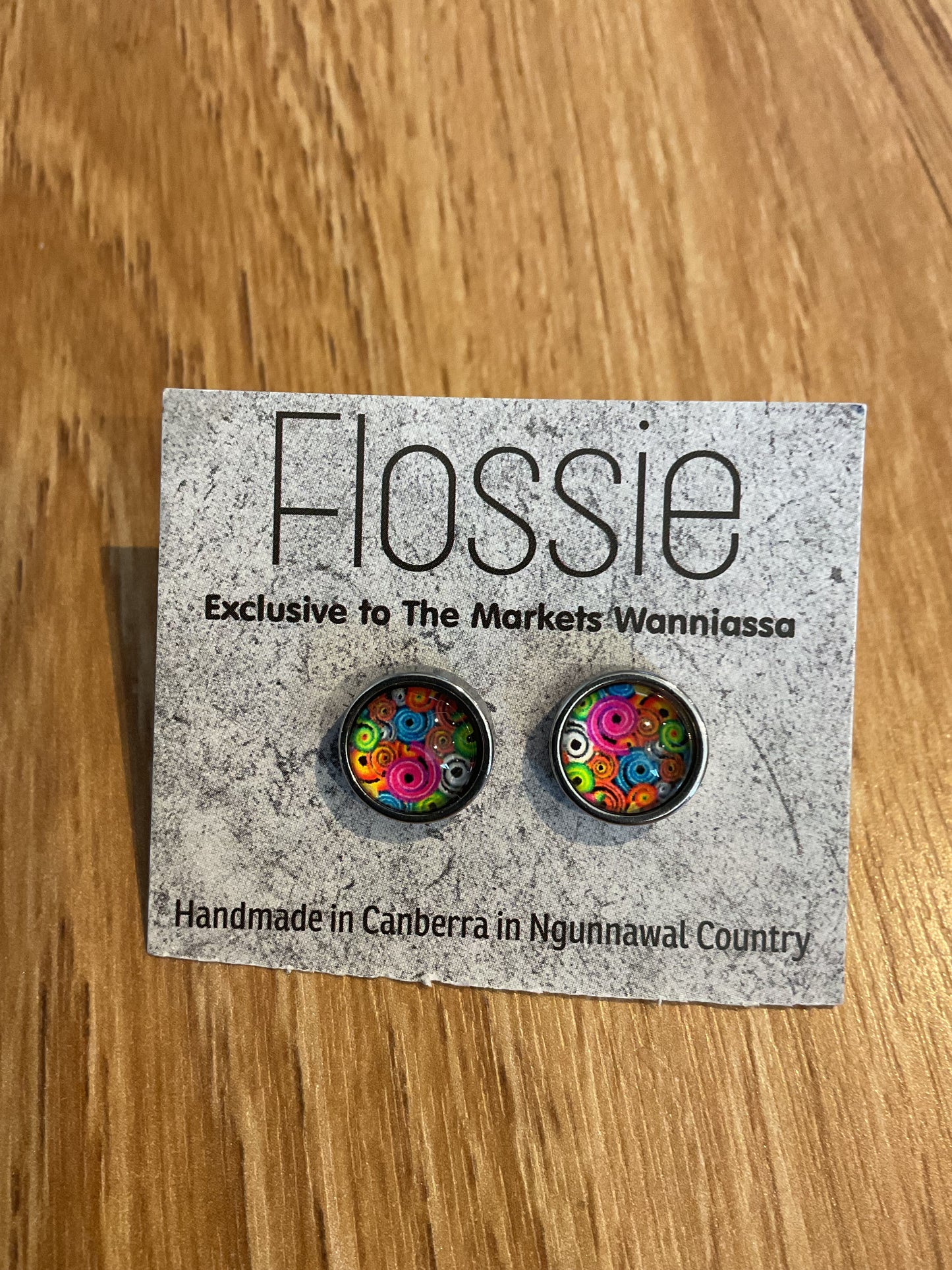*Earrings Circle Pattern Glass Dome Studs
