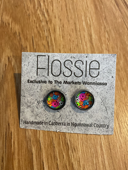 *Earrings Circle Pattern Glass Dome Studs