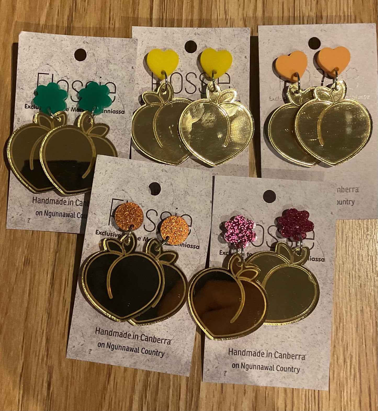 *Earrings Acrylic Mirror Peaches Dangles
