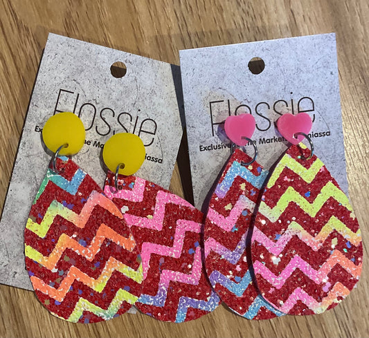 *Earrings Red Zig Zag Dangles