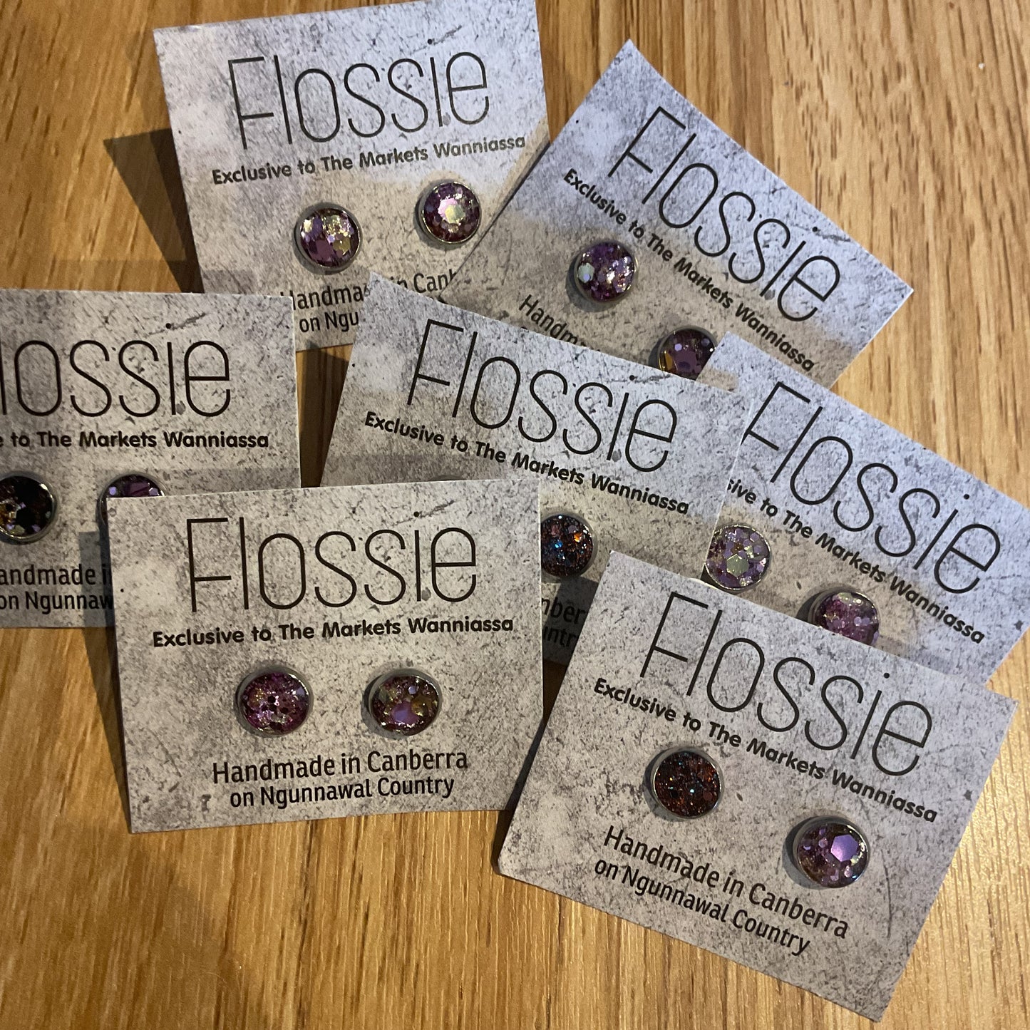*Earrings Mauve Glitter Resin Dome Studs