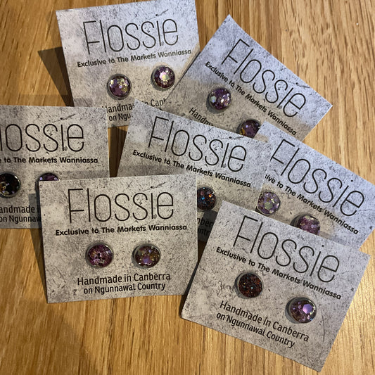 *Earrings Mauve Glitter Resin Dome Studs
