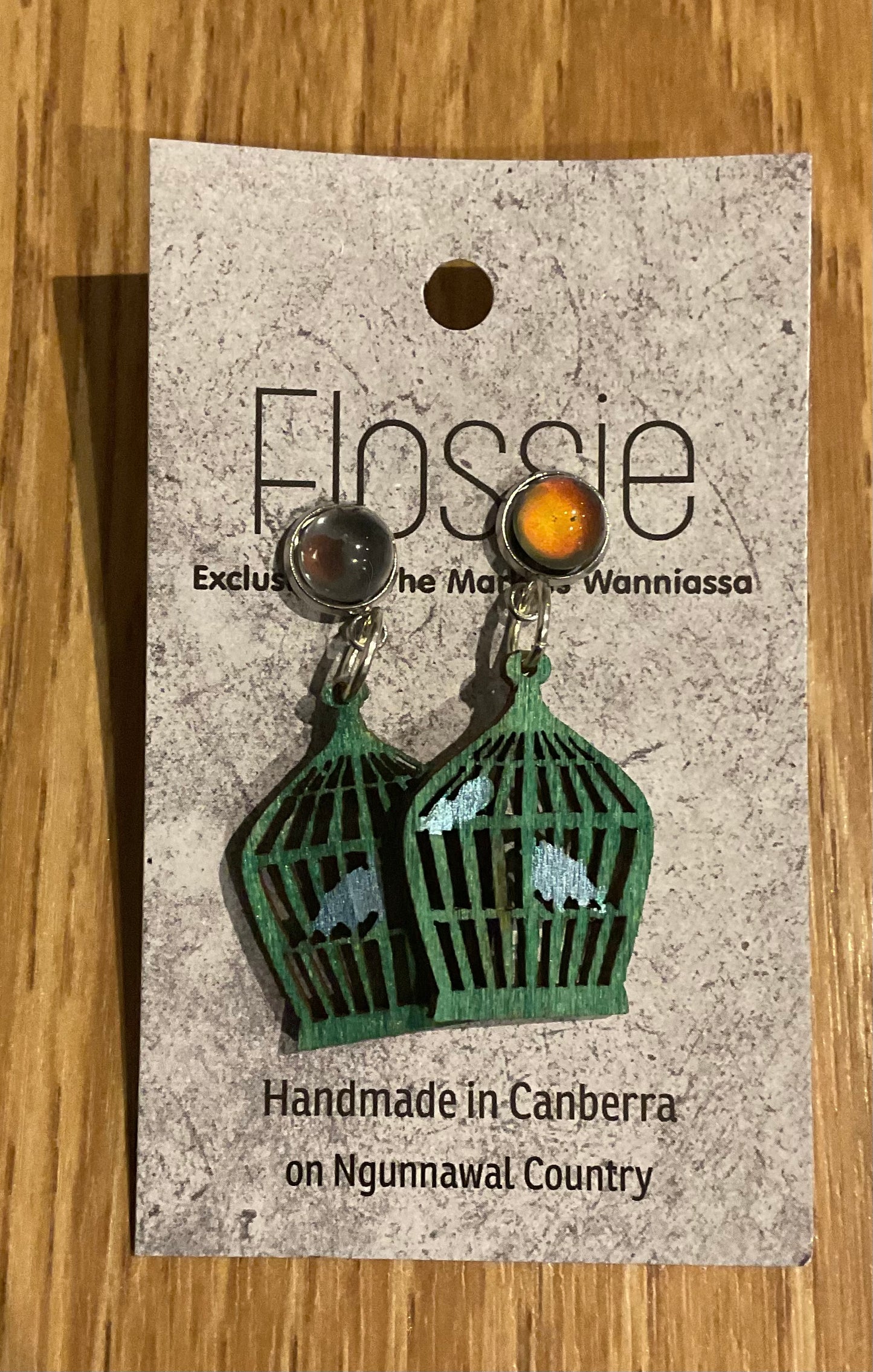 *Earrings Wooden Bird Cage Dangles