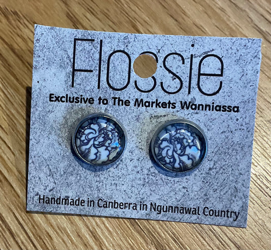 *Earrings Black & White Glass Dome Studs