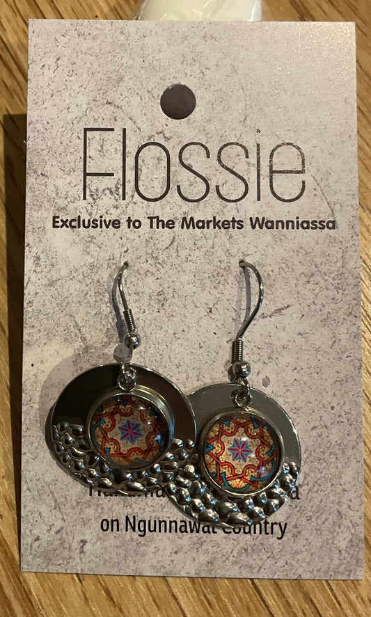 *Earrings Mandala Glass Dome Silver Dangles