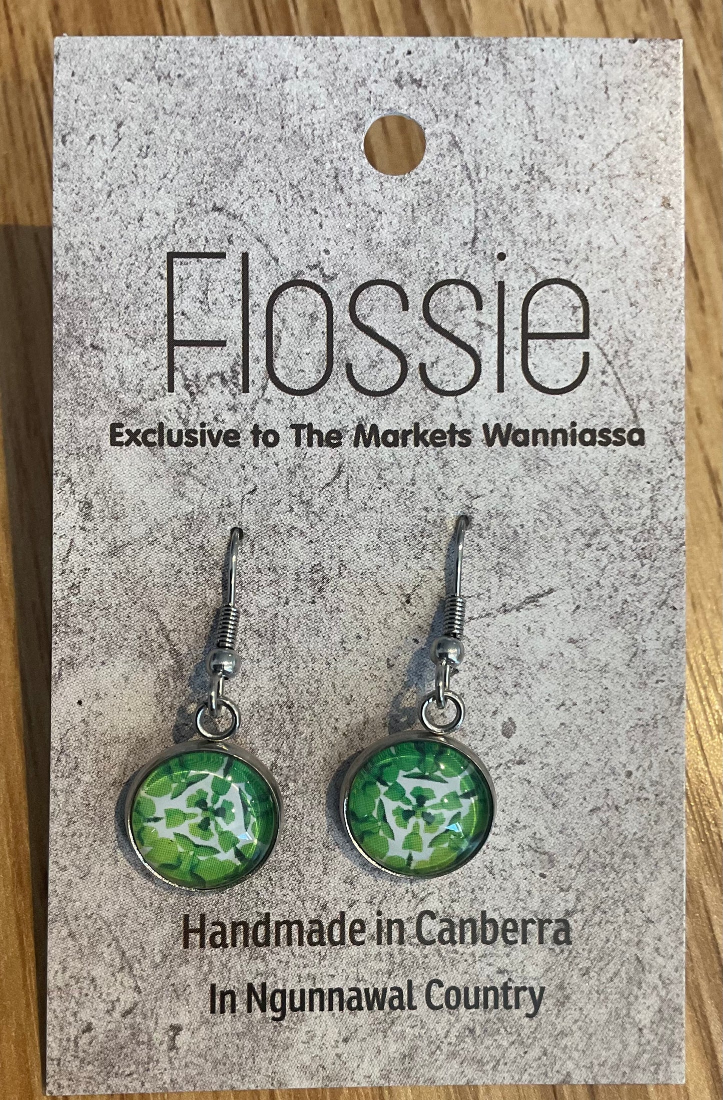 *Earrings Glass Dome Dangles Green Mandala